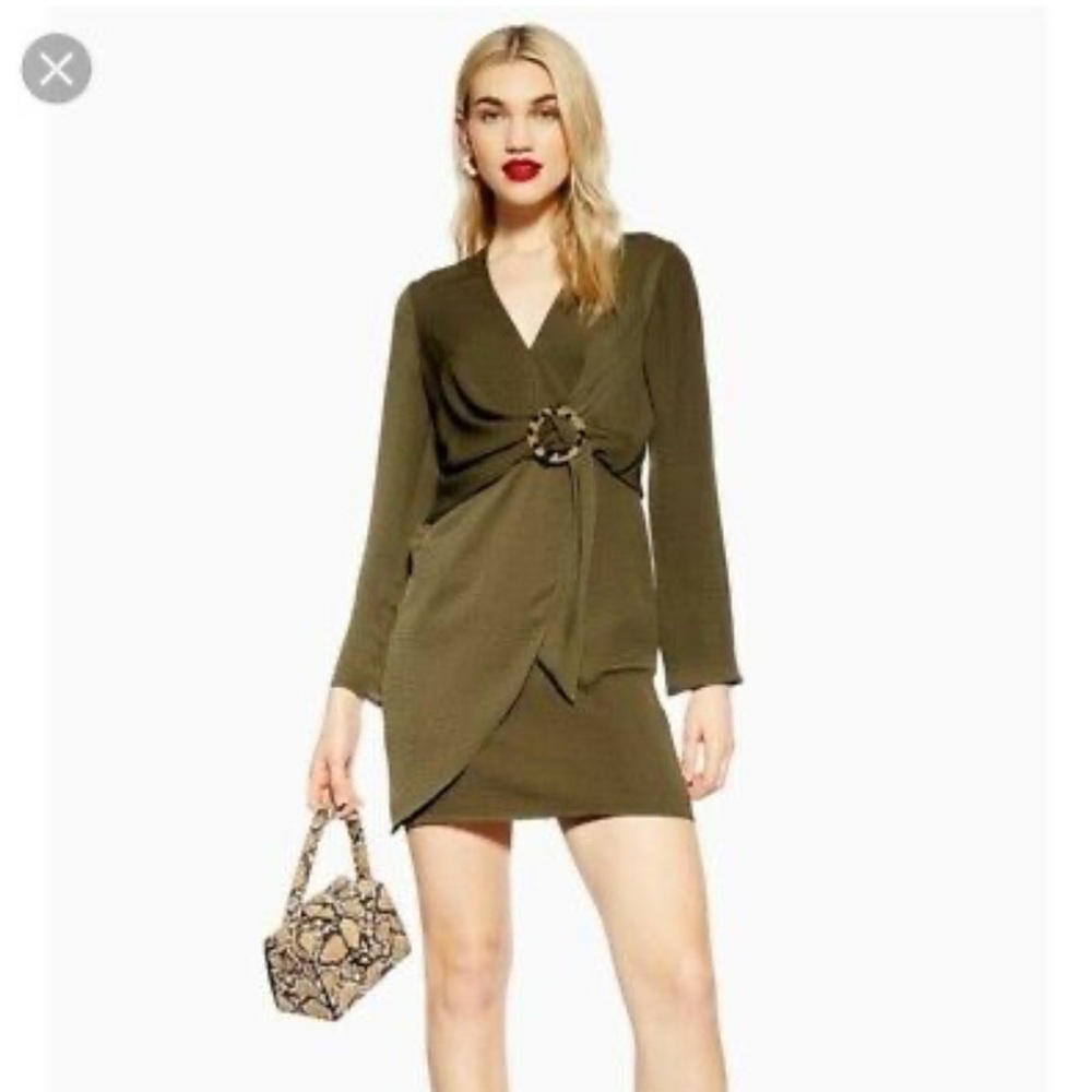NWT Topshop Olive Green Dress with Tortoise Shell Accent